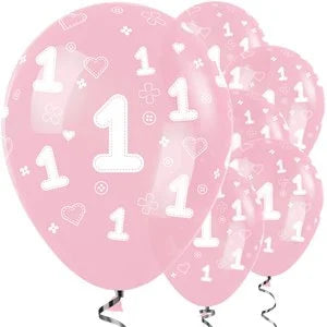 Latex ballon 5 stuks "1 Jaar" - roze