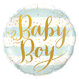 Folieballon "Baby Boy" gestreept - blauw-goud