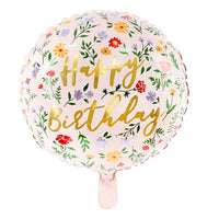 Folieballon "Happy Birthday" bloemenprint - lichtroze