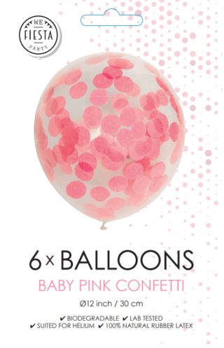 Confetti ballon 6 stuks - roze