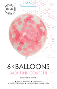 Confetti ballon 6 stuks - roze