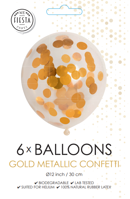 Confetti ballon 6 stuks - goud