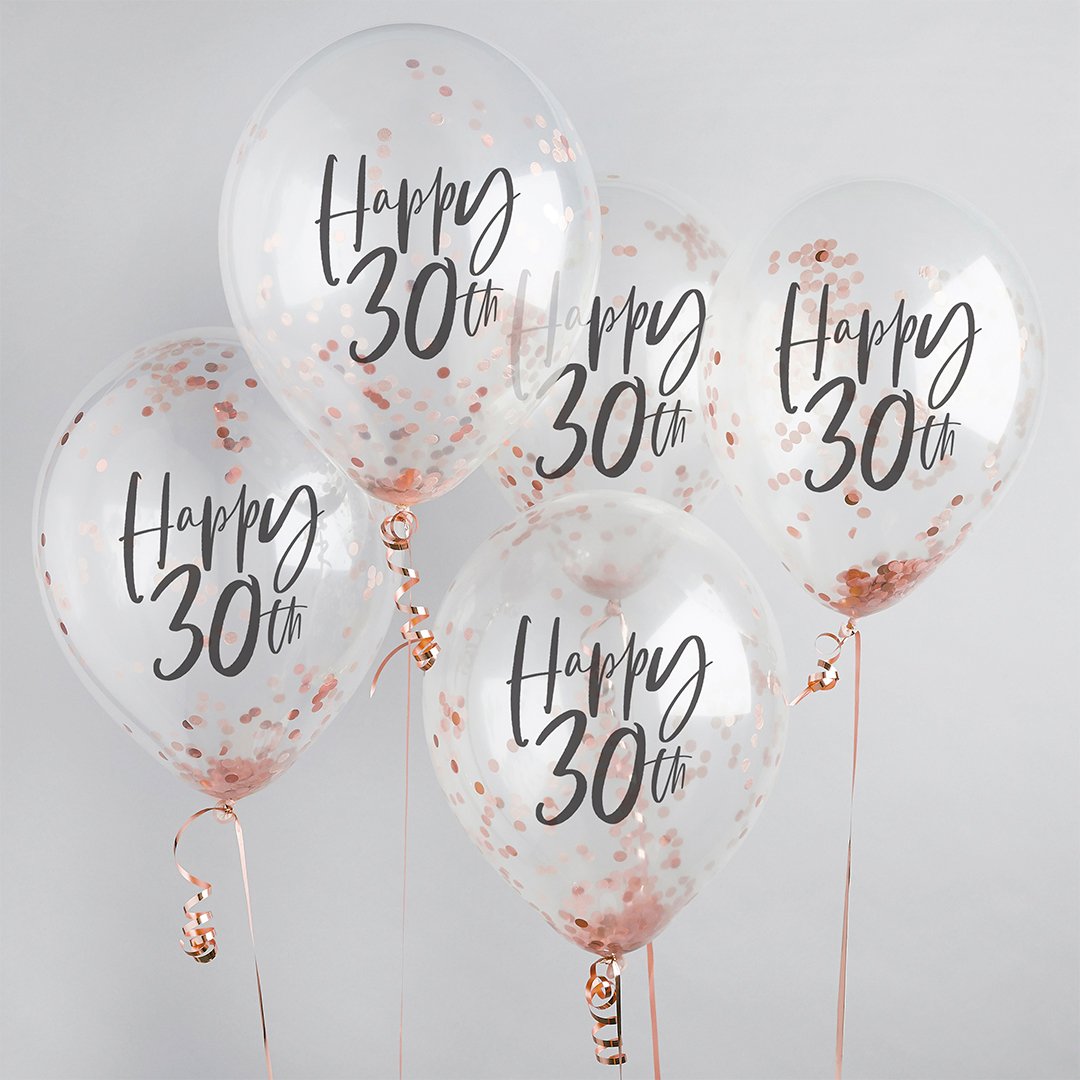 Confetti ballon 5 stuks "Happy 30th" - rosé