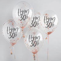 Confetti ballon 5 stuks "Happy 30th" - rosé