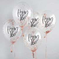 Confetti ballon 5 stuks "Happy 16th" - rosé