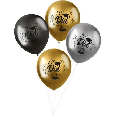 Latex ballon 4 stuks "You Did It!" - tricolor