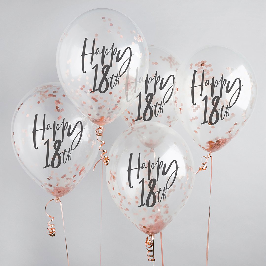 Confetti ballon 5 stuks "Happy 18th" - rosé