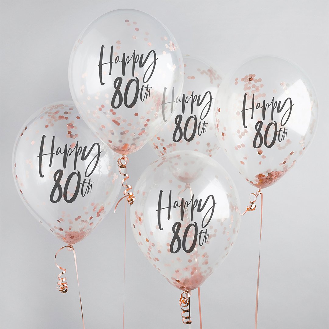 Confetti ballon 5 stuks "Happy 80th" - rosé