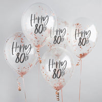 Confetti ballon 5 stuks "Happy 80th" - rosé