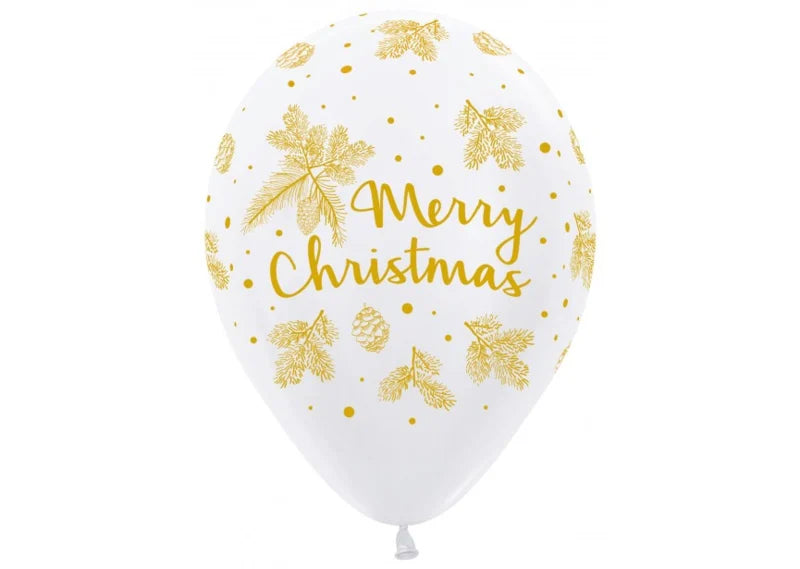 Latex ballon 5 stuks "Merry Christmas" - wit