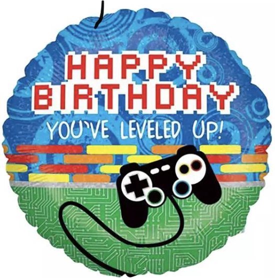 Folieballon "Happy Birthday , you've leveled up!"