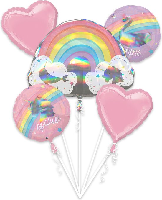 Folieballon "Regenboog" ballonbundel 5 stuks