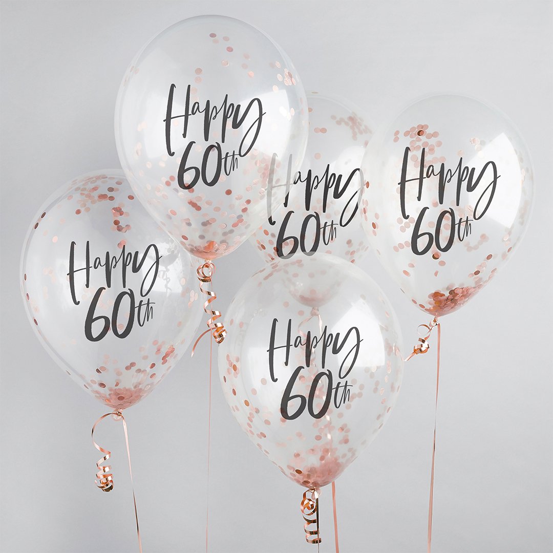 Confetti ballon 5 stuks "Happy 60th" - rosé