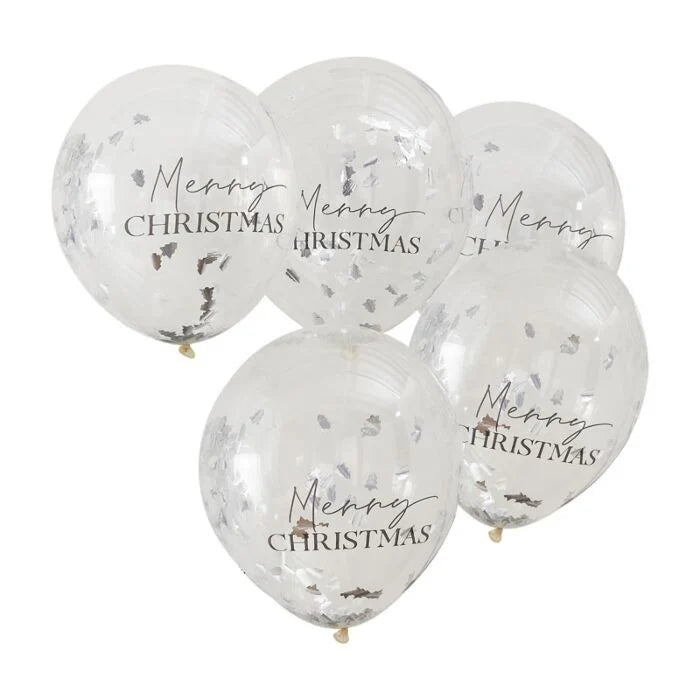 Latex ballon 5 stuks "Merry Christmas" - transparant