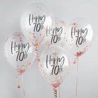 Confetti ballon 5 stuks "Happy 70th" - rosé