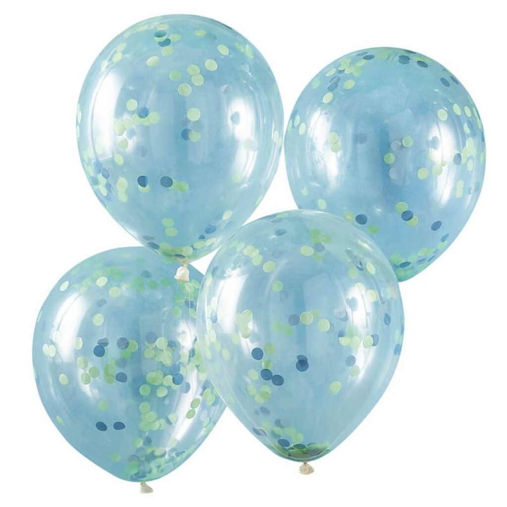 Confetti ballon 5 stuks - groen en blauw mix