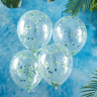 Confetti ballon 5 stuks - groen en blauw mix