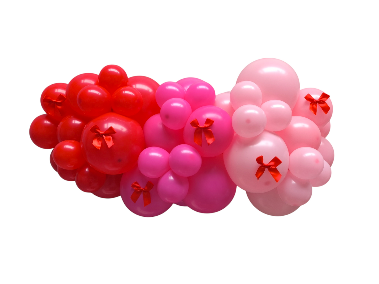 ballonboog rood, fuchsia, roze met rode strikjes