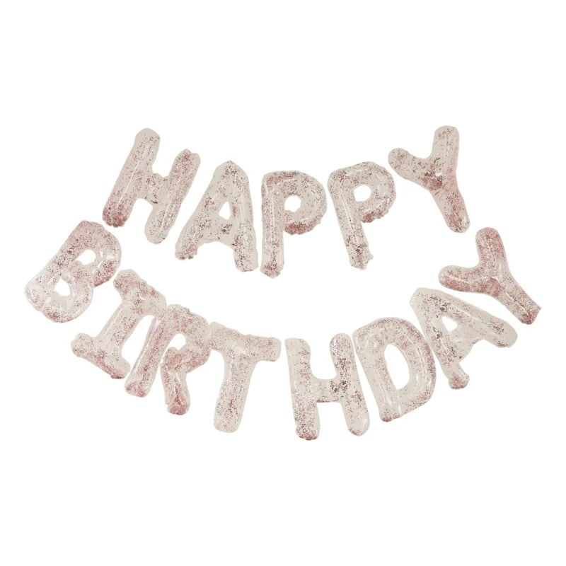 Letterballon "Happy Birthday" confetti - roze-ginger-ray