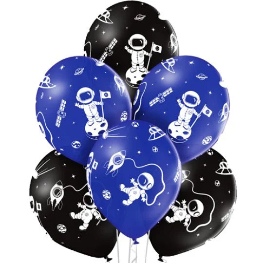 Latex ballon 6 stuks space - blauw - zwart