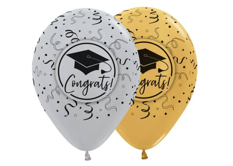 Latex ballon 5 stuks "Congrats" - zilver - goud