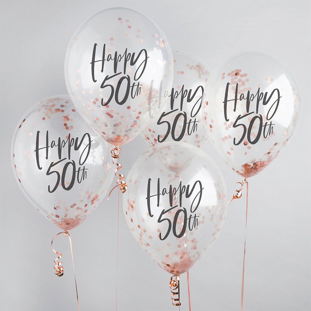 Confetti ballon 5 stuks "Happy 50th" - rosé