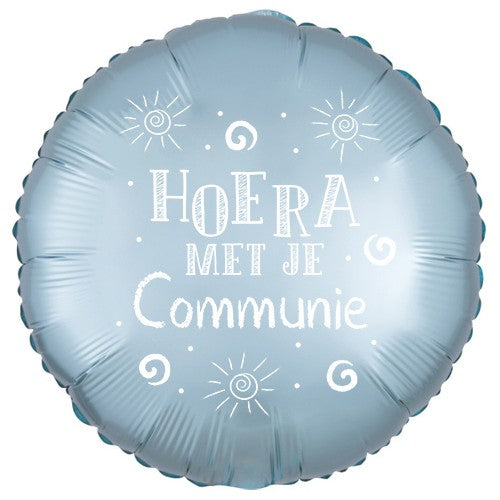 Folieballon "Hoera Met Je Communie" - pastelblauw