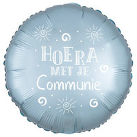 Folieballon "Hoera Met Je Communie" - pastelblauw