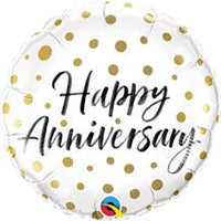 Folieballon "Happy Anniversary" stippen - wit-goud