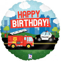 Folieballon "Happy birthday" brandweer & politie