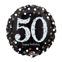 Folieballon "50 Happy Birthday" - zwart-goud-zilver