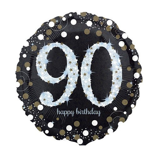 Folieballon "90 Happy Birthday" - zwart-goud-zilver