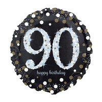 Folieballon "90 Happy Birthday" - zwart-goud-zilver