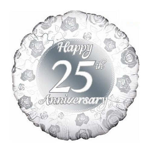 Folieballon "Happy 25th Anniversary" - zilver