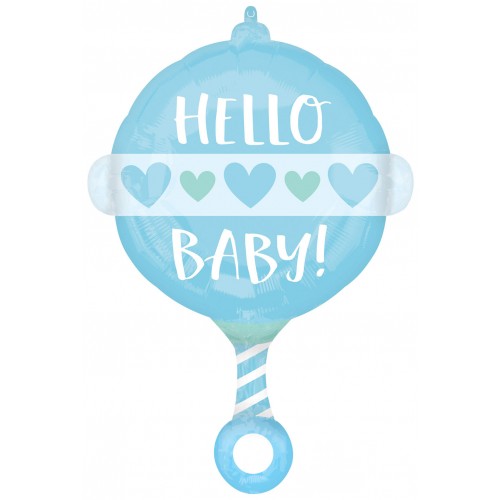 Folieballon "Hello Baby" ratelaar - blauw