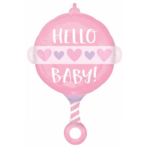 Folieballon "Hello Baby" ratelaar - roze