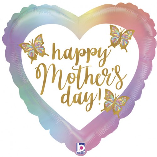 Folieballon "Happy Mother's Day" hartvorm - vlinders