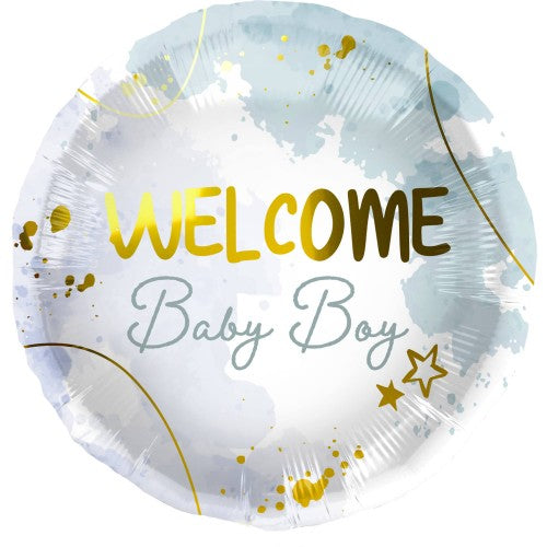 Folieballon "Welcome Baby Boy" - blauw-goud