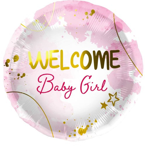 Folieballon "Welcome Baby Girl" - roze-goud