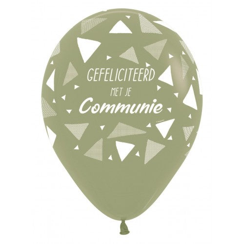 Latex ballon 5 stuks "Gefeliciteerd Met Je Communie" driehoeken - eucalyptus