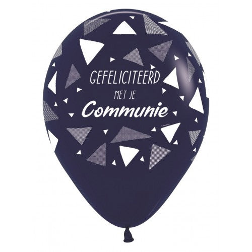 Latex ballon 5 stuks "Gefeliciteerd Met Je Communie" driehoeken - navy