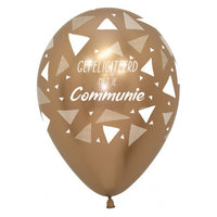 Latex ballon 5 stuks "Gefeliciteerd Met Je Communie" driehoeken - reflex gold