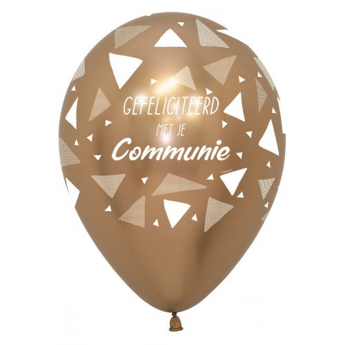 Latex ballon 5 stuks "Gefeliciteerd Met Je Communie" driehoeken - reflex gold