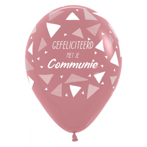 Latex ballon 5 stuks "Gefeliciteerd Met Je Communie" driehoeken - rosewood