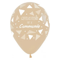 Latex ballon 5 stuks "Gefeliciteerd Met Je Communie" driehoeken - whitesand