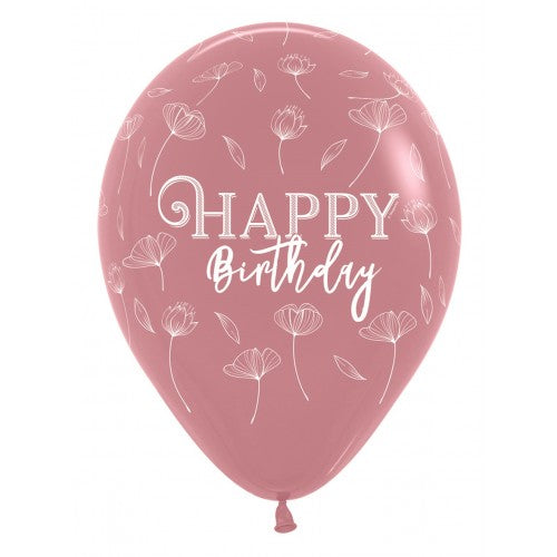 Latex ballon 5 stuks "Happy Birthday" - blossom oudroze