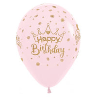 Latex ballon 5 stuks "Happy Birthday" kroon - roze