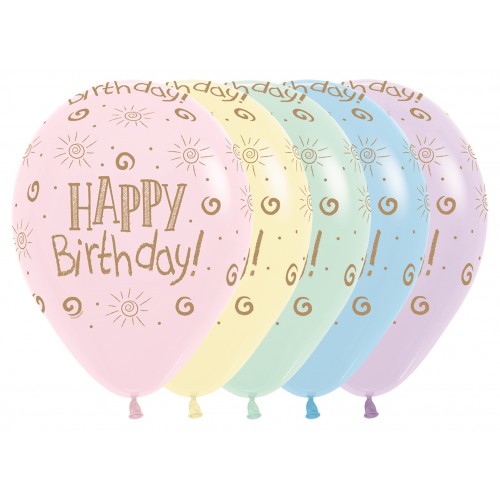 Latex ballon 5 stuks "Happy Birthday" - pastel