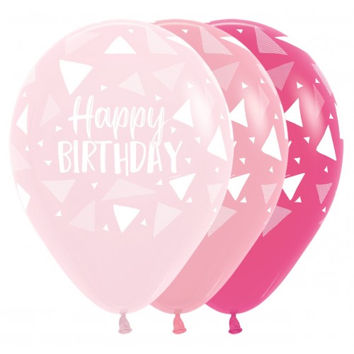 Latex Ballon 5 stuks "Happy Birthday" triangle - pink