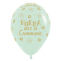 Latex ballon 5 stuks "Hoera Met Je Communie" - pastelgroen